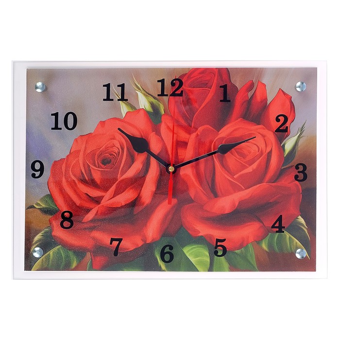 Часы-картина настенные, серия: Цветы, "Красные розы", 25х35 см - фото 1905351431