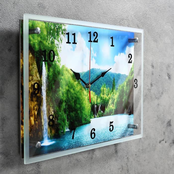Часы настенные, серия: Природа, "Горный водопад" 25х35 см - фото 1905351436