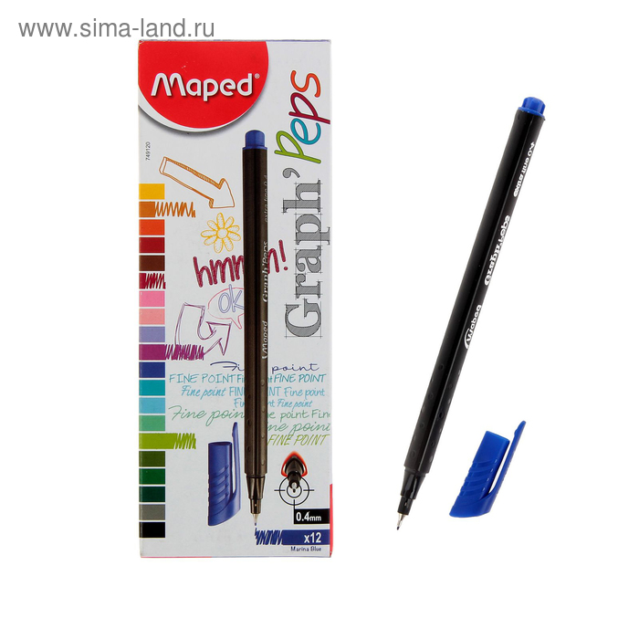 Ручка капиллярная Graph Peps, чернила синие, узел 0.4 мм, трехгранная - Фото 1