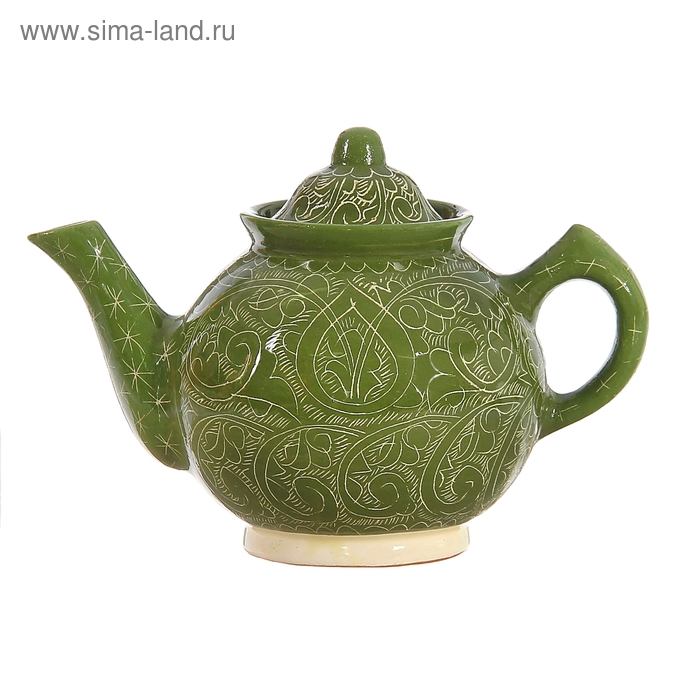 Чайник 1 л, риштанская роспись, зелёный, микс - Фото 1