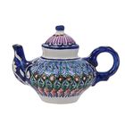 Чайник малый 0.4 л, риштанская роспись, синий, орнамент микс - Фото 1