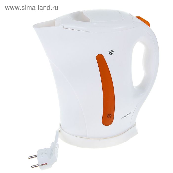 Чайник электрический Luazon LPK-1801, 1.8 л, 1850 Вт, бело-оранжевый - Фото 1