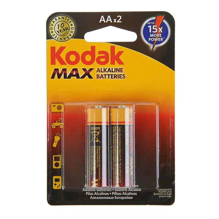 Батарейка алкалиновая Kodak Max, AA, LR6-2BL, 1.5В, блистер, 2 шт. - фото 51316504