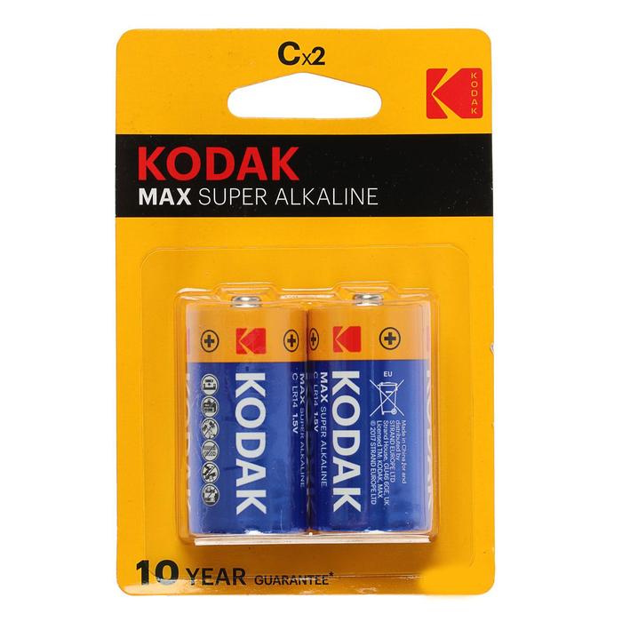 Батарейка алкалиновая Kodak Max, C, LR14-2BL, 1.5В, блистер, 2 шт. - Фото 1