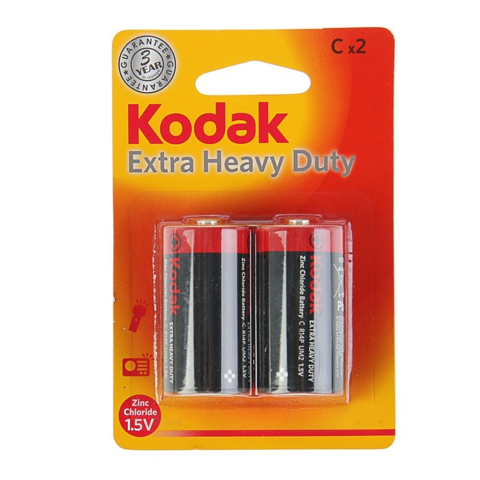 Батарейка солевая Kodak Extra Heavy Duty, C, R14-2BL, 1.5В, блистер, 2 шт. - фото 51316524