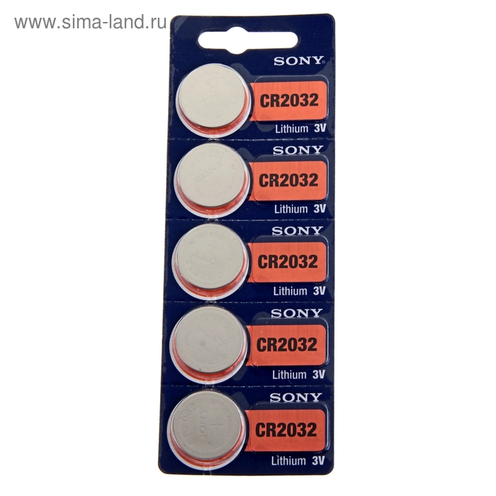 Батарейка литиевая Sony, CR2032-5BL, 3В, блистер, 5 шт. - Фото 1