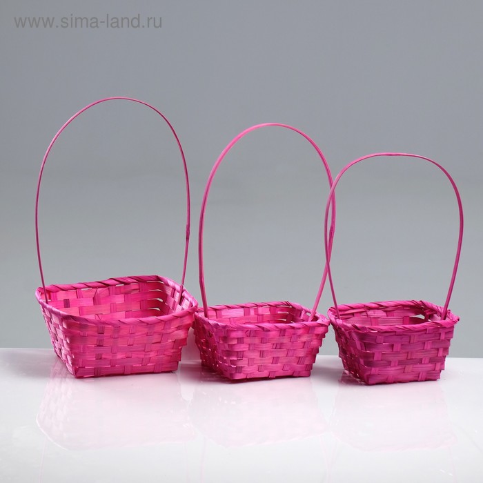 Набор корзин плетёных, бамбук, 3 шт, розовый - Фото 1