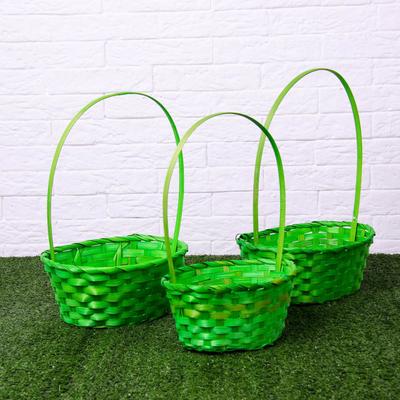 Корзина плетёная для хранения, бамбуковая, зелёная, набор 3 шт.