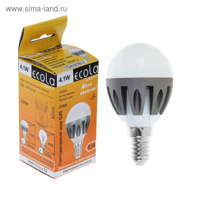 Лампа светодиодная, G45, 4.1 Вт, Е14, 4000 K, дневной белый - Фото 1