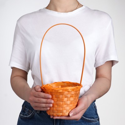 Корзина плетёная для хранения, 13×13×9.5 см, ручка h=18.5 см, бамбук, оранжевая