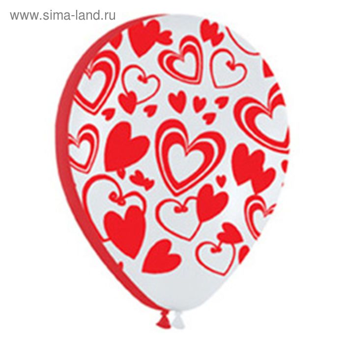 Шар латексный 12" "Кокетливые сердечки", пастель, набор 100 шт., цвет белый/красный - Фото 1