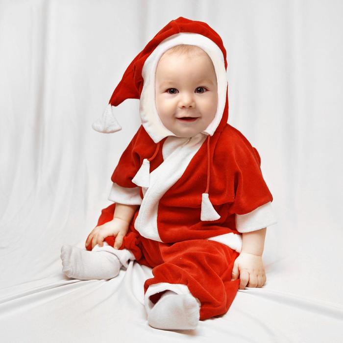 Карнавальный комбинезон для самых маленьких "Дед Мороз", велюр, рост 68-92 см, цвет красный, оттенки МИКС - Фото 1