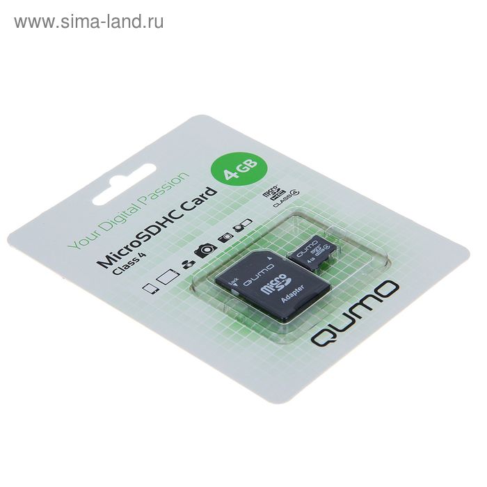 Карта памяти Qumo microSD, 4 Гб, SDHC, класс 4, с адаптером SD - Фото 1