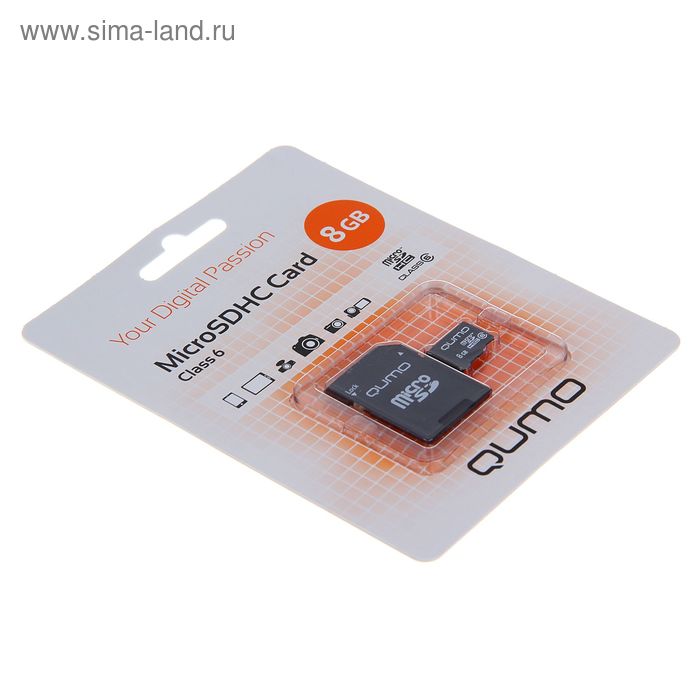 Карта памяти Qumo microSD, 8 Гб, SDHC, класс 6, с адаптером SD - Фото 1