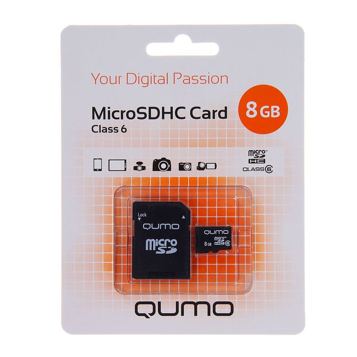 Карта памяти Qumo microSD, 8 Гб, SDHC, класс 6, с адаптером SD - фото 51505019