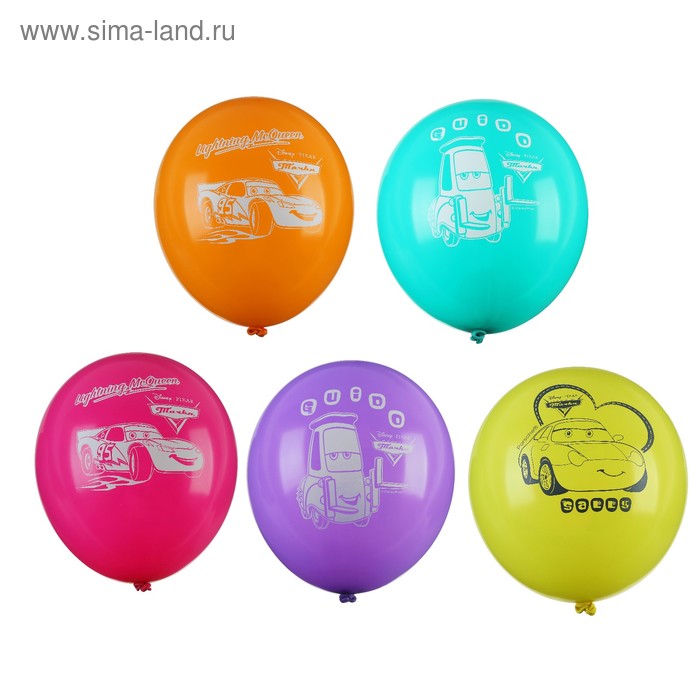 Шар латексный 12" Disney "Тачки", набор 5 шт. - Фото 1