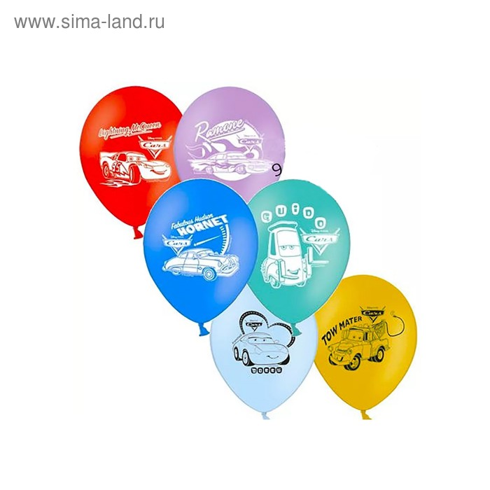Шар латексный 12" Disney "Тачки", пастель, 2-сторонний рисунок, набор 50 шт., цвета МИКС - Фото 1