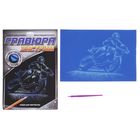 Гравюра А4 "Мотоциклист" с металлическим эффектом лазури + синее покрытие - Фото 1