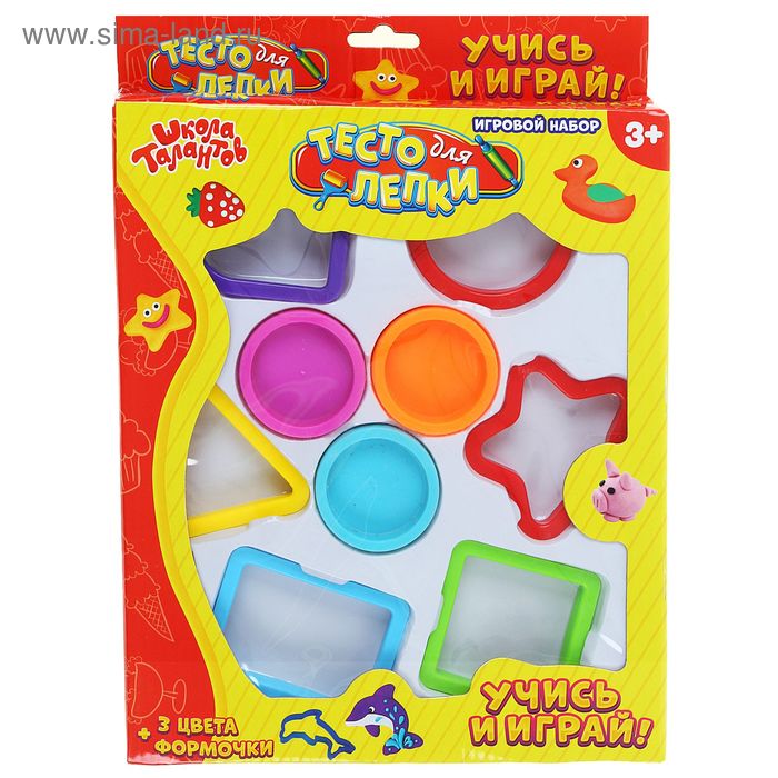 Тесто для лепки 3 цвета по 30 гр. + 6 предметов "Формы", цвета МИКС - Фото 1