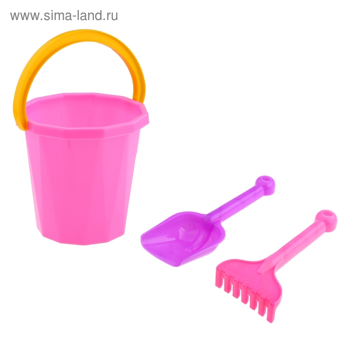Набор "Полянка": розовое ведро, совок, грабли - Фото 1