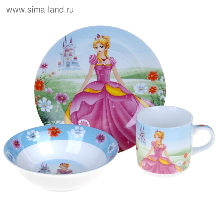 УЦЕНКА Набор детской посуды 3 предмета: кружка, миска, тарелка МИКС - Фото 1