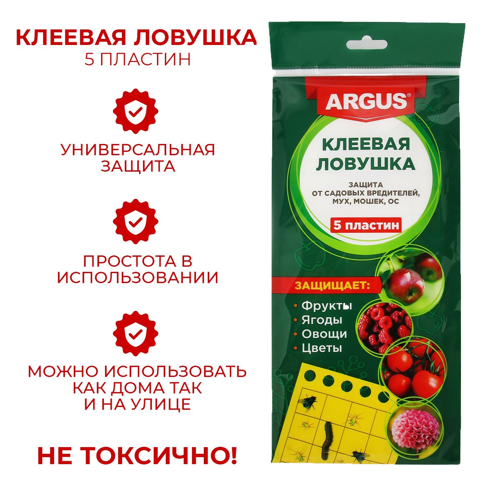 Ловушка ARGUS от мух, тли, мошки, плодожорки, белокрылки 5 клеевых пластин  (198314) - Купить по цене от 153.00 руб. | Интернет магазин SIMA-LAND.RU