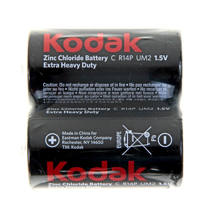 Батарейка солевая Kodak Extra Heavy Duty, С, R14-2S, 1.5В, спайка, 2 шт. - Фото 1