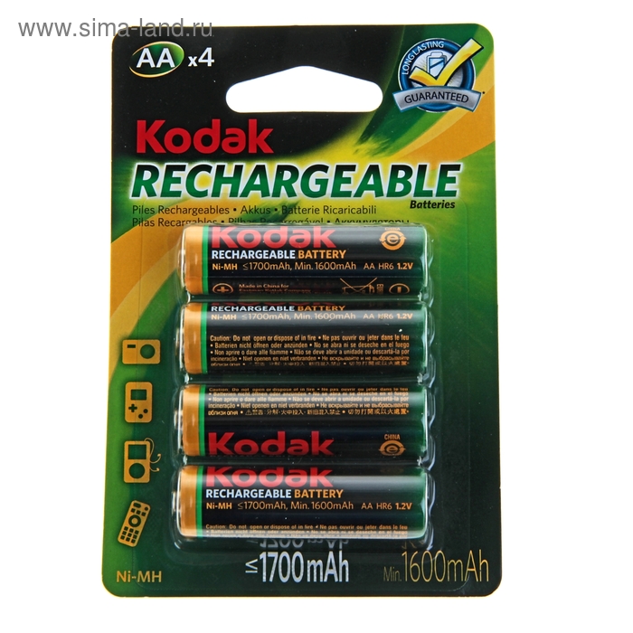 Аккумулятор Kodak, Ni-Mh, AA, HR6-4BL, 1.2В, 1700 мАч, блистер, 4 шт. - Фото 1