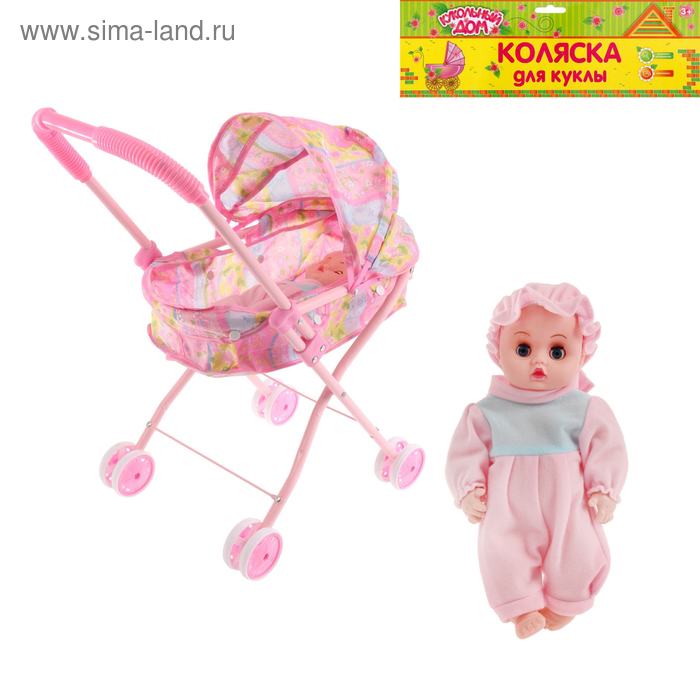 Коляска для куклы с пупсом, металлический каркас - Фото 1