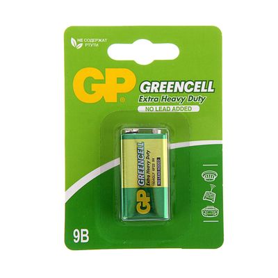 Батарейка солевая GP Greencell Extra Heavy Duty, 6F22-1BL, 9 В, крона, блистер, 1 шт.