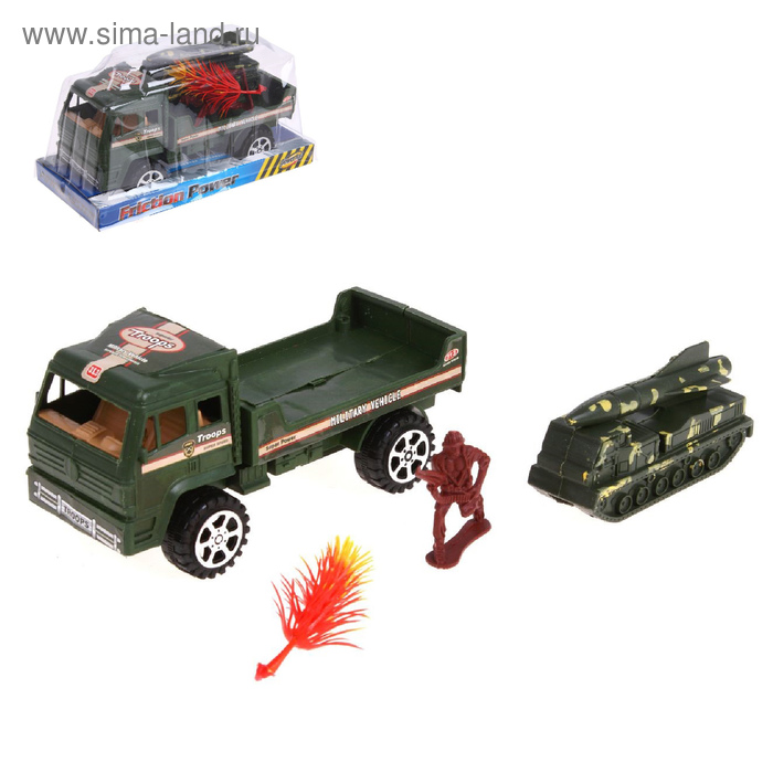 Грузовик инерционный "Военный", с машиной и солдатом - Фото 1
