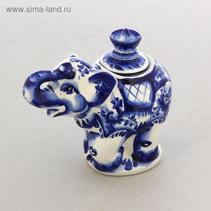 Чайница гжель «Слон», бело-синий,керамика, - Фото 1