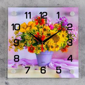 Часы настенные: Цветы, "Полевой букет", бесшумные, 25 х 25 см