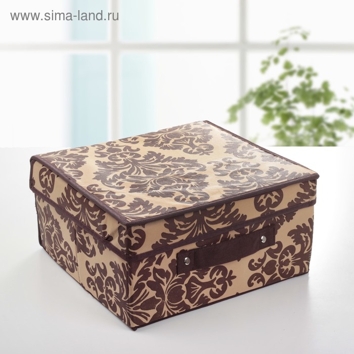 Короб стеллажный для хранения с крышкой «Вензель», 30×28×15 см, цвет коричнево-бежевый - Фото 1