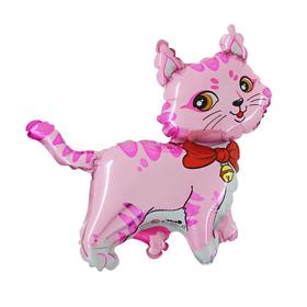 Шар фольгированный 13' «Кошечка с бантом», для палочки, цвет розовый