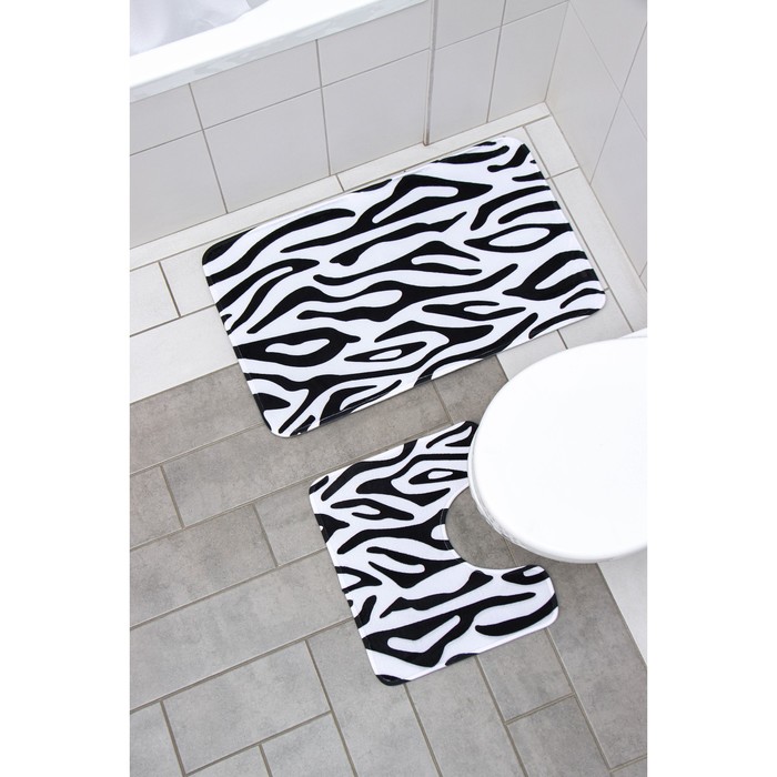 Набор ковриков для ванной и туалета Доляна «Зебра», 2 шт: 40×45 см, 50×80 см - Фото 1