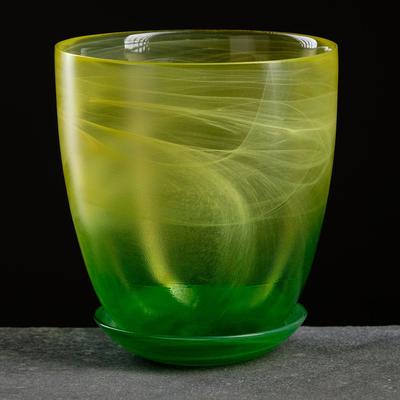 Горшок для орхидей «Гармония», стеклянный, с поддоном, 2 л, прозрачный с жёлто-зелёным рисунком