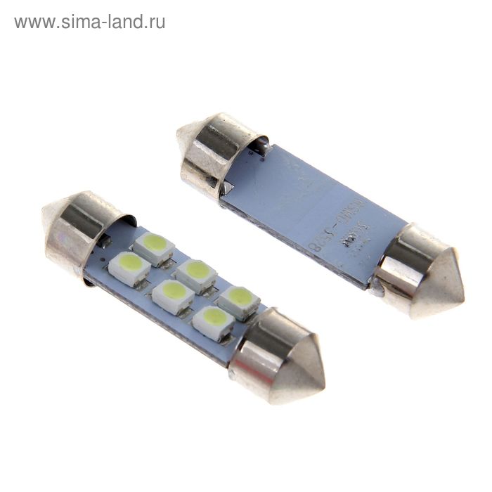 Комплект светодиодных ламп TORSO C5W, 36 мм, 12 В, 6 SMD-1210, 2 шт., свет белый - Фото 1