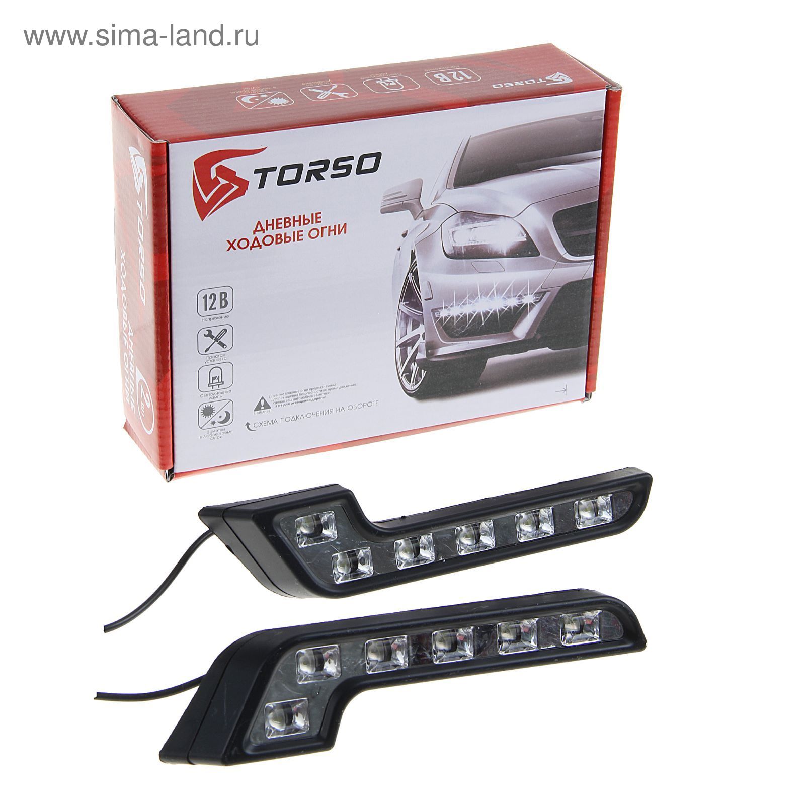 Дневные ходовые огни TORSO DRL-6-4, 6 LED, 12 Вт, 12 В, 2 шт., пластик,  корпус черный (1058785) - Купить по цене от 383.90 руб. | Интернет магазин  SIMA-LAND.RU