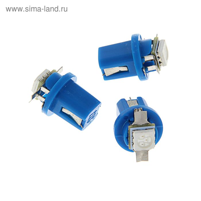 Комплект светодиодных ламп TORSO T5 8,5D, габарит, 12 В, SMD-5050, 10 шт., свет синий - Фото 1