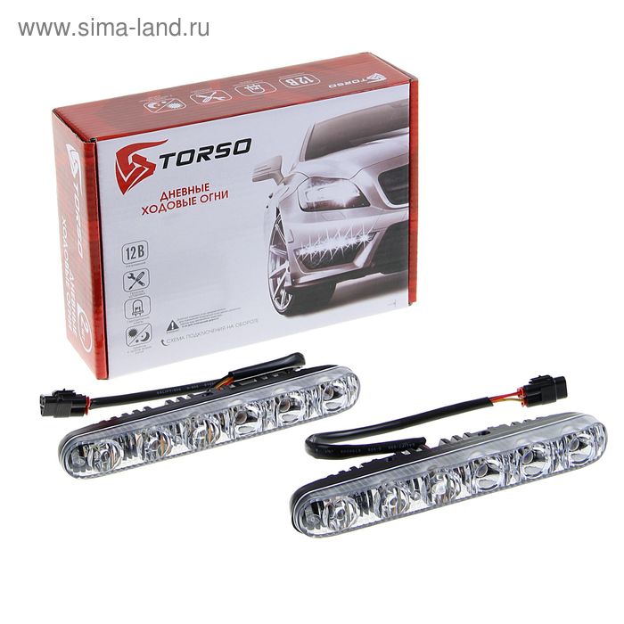 Дневные ходовые огни TORSO DRL-6-5-1, 6 LED, 12 Вт, 12 В, 2 шт, металл, черный - Фото 1