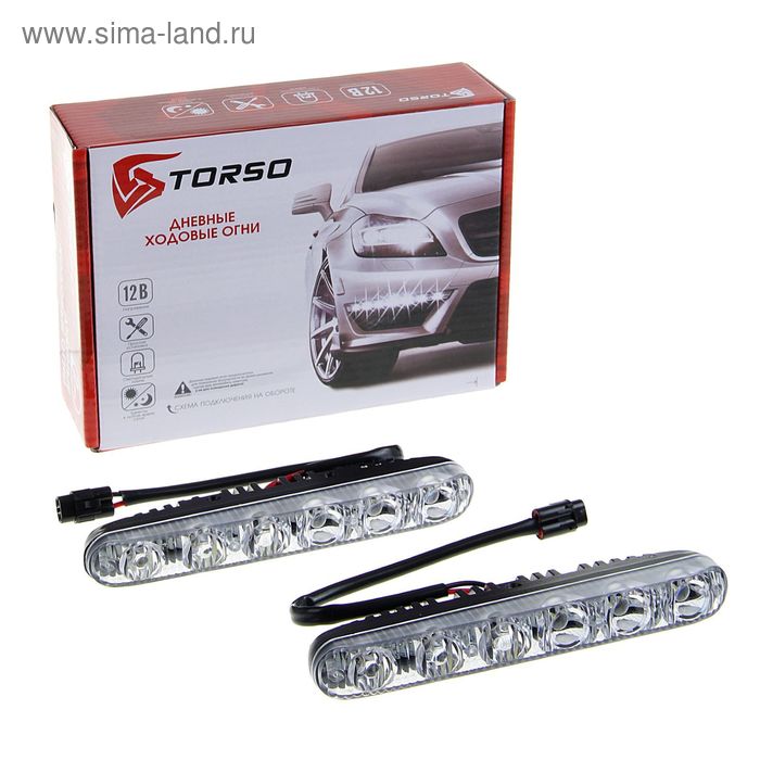 Дневные ходовые огни TORSO DRL-6-5, 6 LED, 12 Вт, 12 В, 2 шт., металл, корпус черный - Фото 1