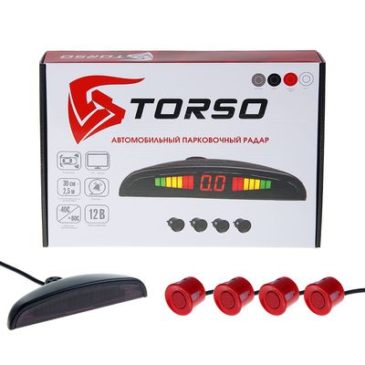 Парковочная система TORSO, 4 датчика, LED-экран, биппер, 12 В, датчики красные