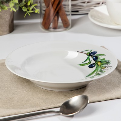 Тарелка глубокая Дулевский фарфор «Оливки», 225 мл, d=20 см, белая, рисунок МИКС