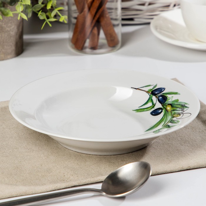 Тарелка глубокая Дулевский фарфор «Оливки», 225 мл, d=20 см, белая, рисунок МИКС - Фото 1