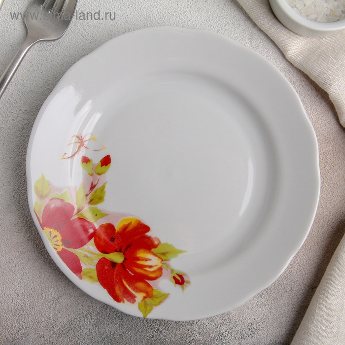 Тарелка мелкая 17,5 см с вырезным краем "Альпийские цветы", рисунок МИКС - Фото 1
