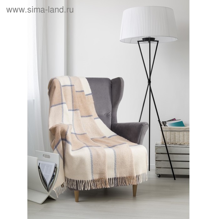 Плед шерстяной "Эльф", 170х210 см, бел/беж/сер рап.4, шерсть 70%, п/э 30% - Фото 1