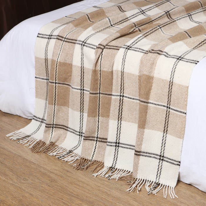 Плед Эльф 170х210см, бел/беж/корич рап.3, новозеландская шерсть 70%, пэ30% - Фото 1