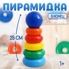Пирамидка детская, 5 колец с шаром - Фото 1