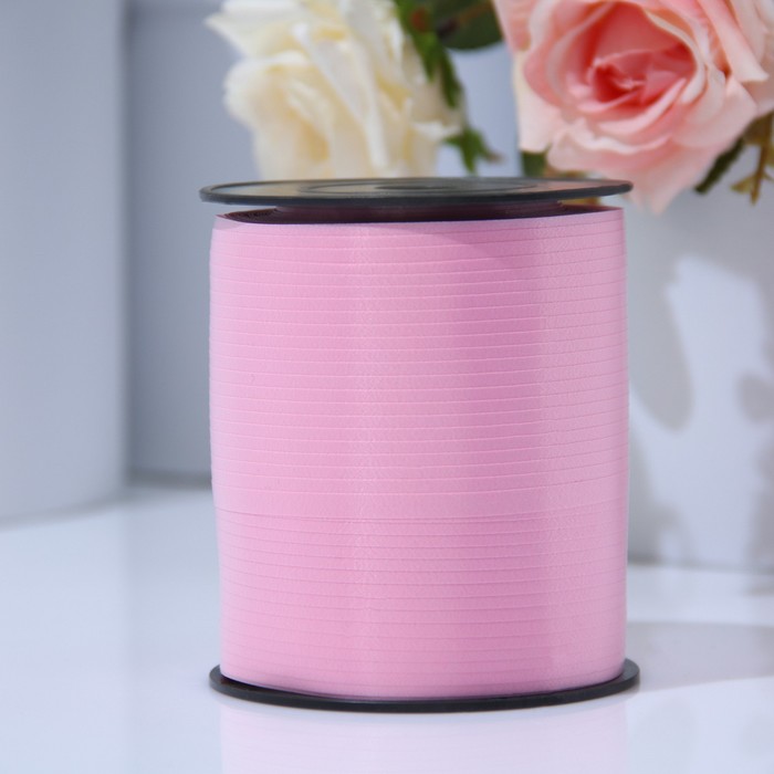 Лента упаковочная для декора, подарков и шаров, розовая, 0.5 см × 500 м - Фото 1